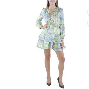 Beulah Floral Long Sleeve Tiered Mini Dresss Size M In Yellow And Purple